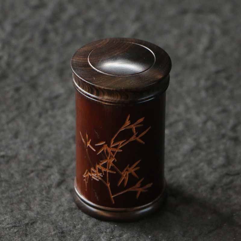 广西老煤竹老料苏工精工制作黑檀木螺纹孔茶叶罐茶仓香粉罐竹器
