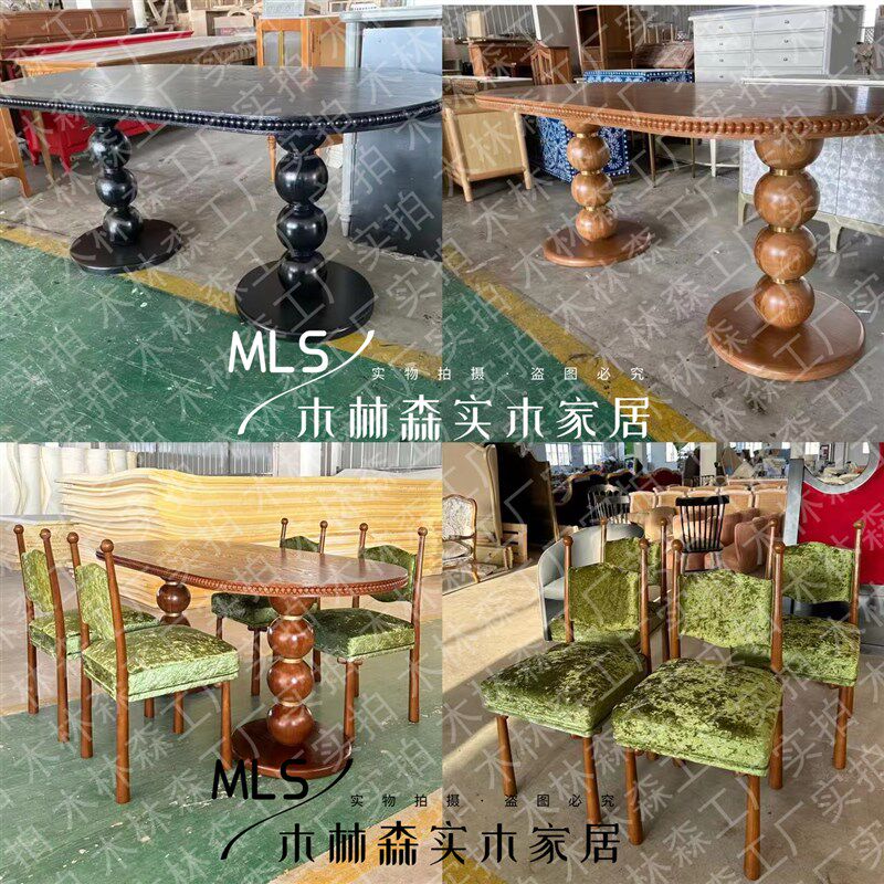 美式白橡实木椭圆长餐桌书桌罗马柱圆桌茶几简约法式童话复古定制