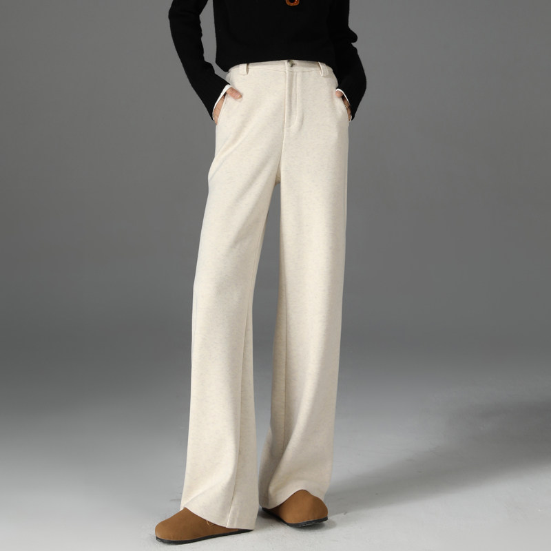 小个子毛呢窄版西装阔腿裤女秋冬米色裤子白色加绒直筒裤休闲裤冬
