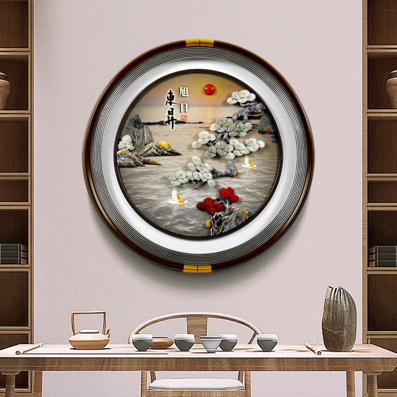 入户玄关装饰画感应灯玉雕圆形新中式进门led灯挂画入门高级立体