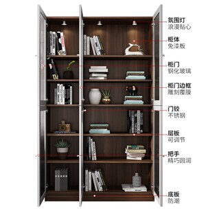 北欧简约分层书架卧室客厅简易落地展示架靠墙玻璃门书柜实木置物