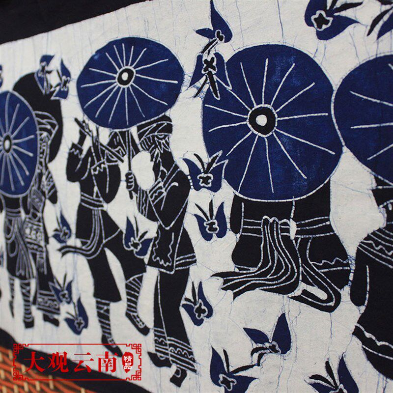 蜡染画蓝春恋餐厅酒吧装饰画棉布壁挂云南民族工艺品苗族壁画手工