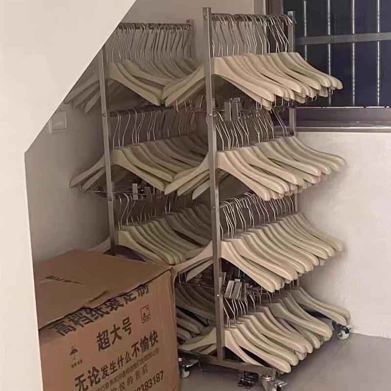 不锈钢服装店放衣架收纳架可移动收纳童装衣服架子多层裤夹收纳神
