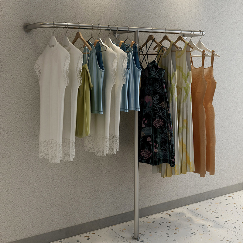 不锈钢服装店展示架落地挂衣杆陈列女童装专用壁挂上墙悬吊货架子