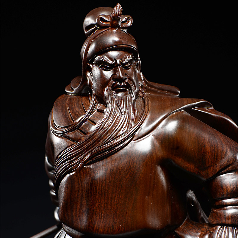 黑檀木雕关公横刀武财神关羽摆件家居招财镇宅中式实木神像工艺品