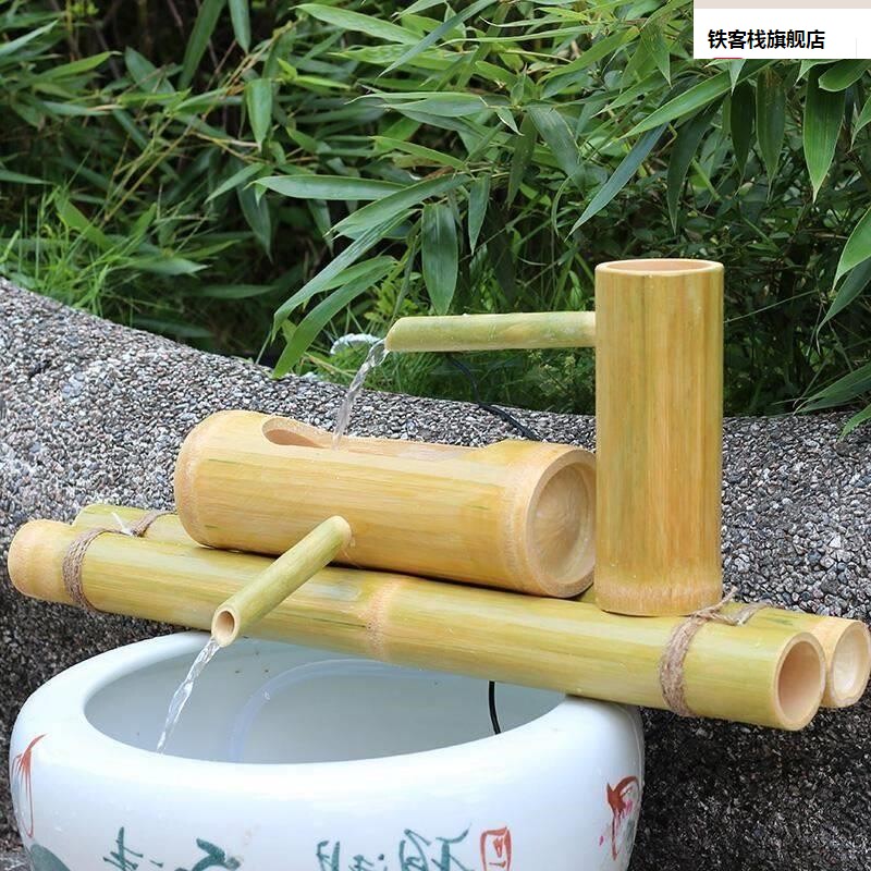 竹子水器竹筒水缸太过滤流器能养鱼自动阳缸水循环系统摆件新品
