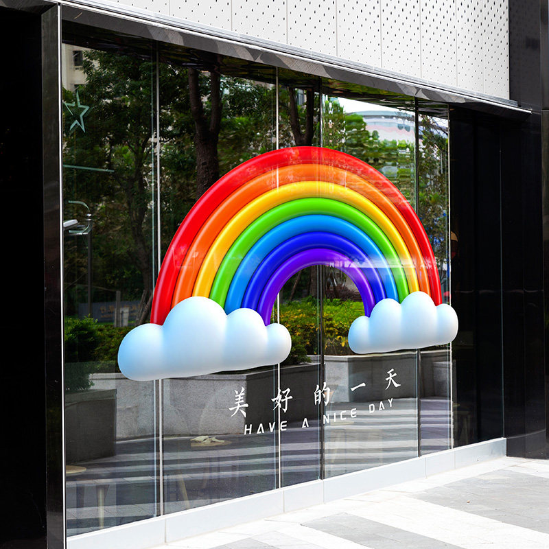 网红彩虹玻璃贴纸创意餐厅布置用品装饰品甜品咖啡店花店静电贴膜