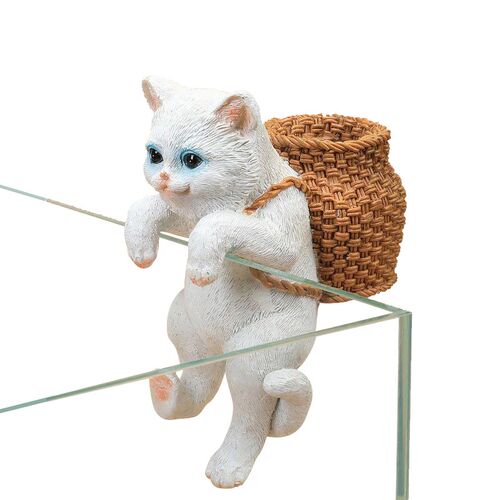 鱼缸小摆件可插小捞网捏子玻璃缸边攀爬猫背篓猫箩筐收纳小猫造景