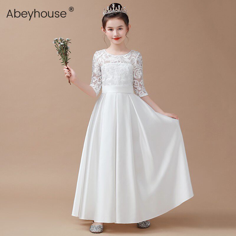 儿童高档钢琴演出服女童十岁生日公主裙乐团演出大合唱白色礼服裙