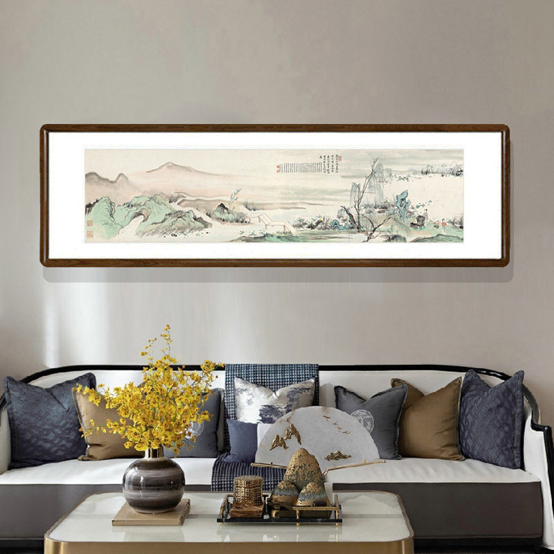 吴湖帆采莲图国画新中式客厅沙发背景墙装饰画办公室书房横版字画