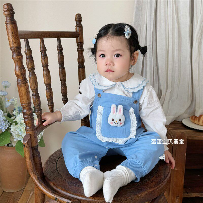 2025春季新款婴儿衣服女宝宝春装连体背带裤套装超萌幼儿一岁洋气