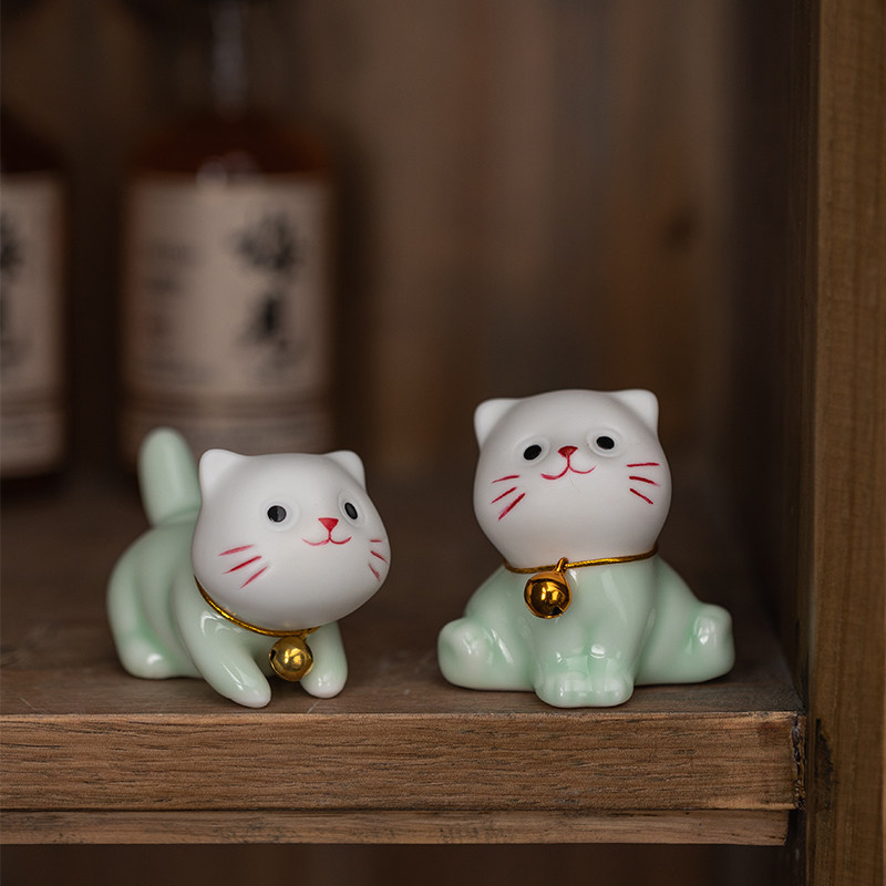 迷你陶瓷可爱小猫咪治愈系招财卡通动物家居客厅桌面装饰小摆件
