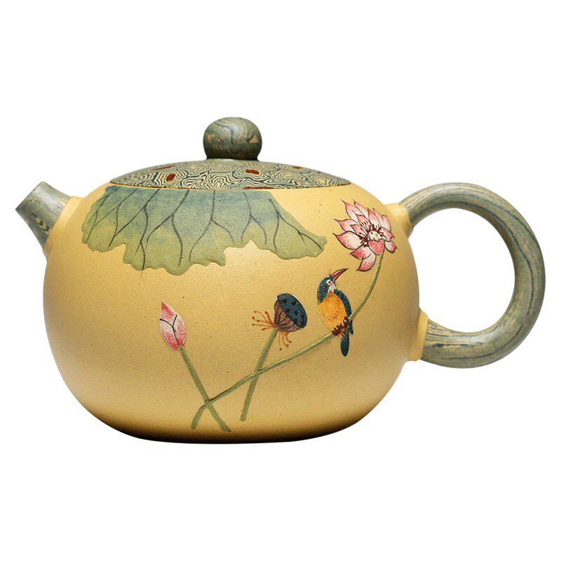 宜兴紫砂壶纯手工泥绘荷塘月色本山段泥泡茶壶家用茶具套装西施壶