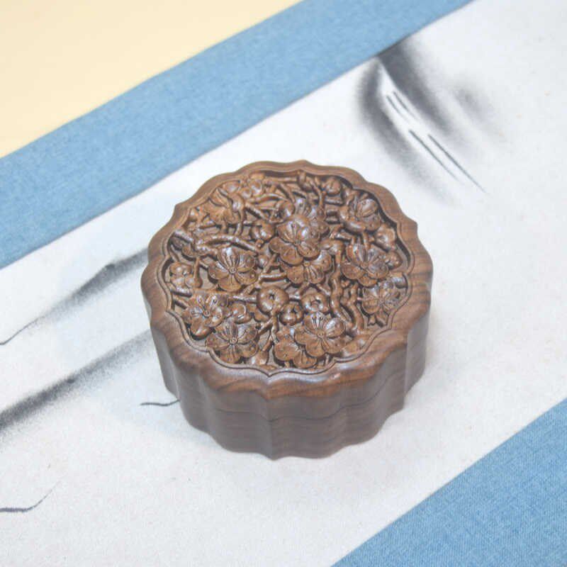 胡桃木整木首饰盒质戒指耳钉项链饰品盒中式复古文玩收纳盒储物盒