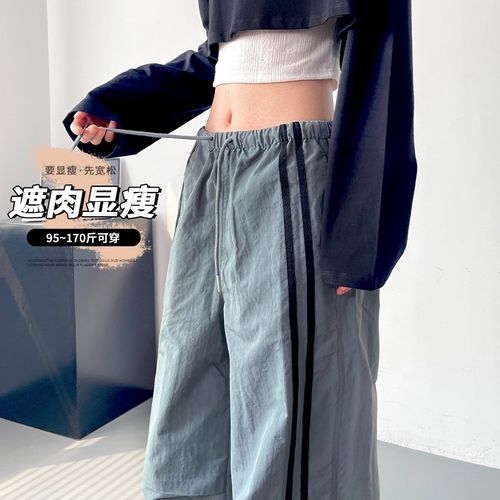 美式机能工装裤女秋季大码胖mm宽松显瘦阔腿裤又a又飒伞兵休闲裤