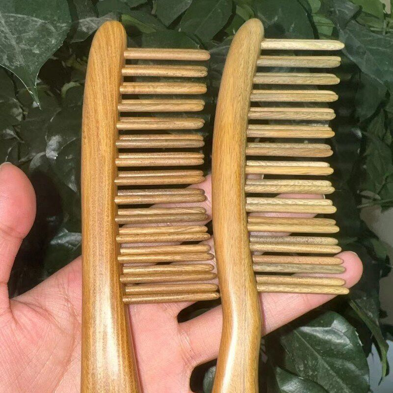绿檀插齿梳波浪梳细齿大号家用天然掉发静电檀木经络梳高端礼品