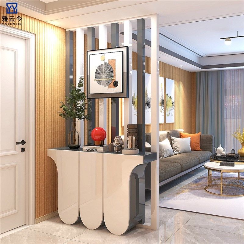 意式拱形玄关装饰隔断一体柜 入户门口镂空隔断鞋柜组合烤漆屏风