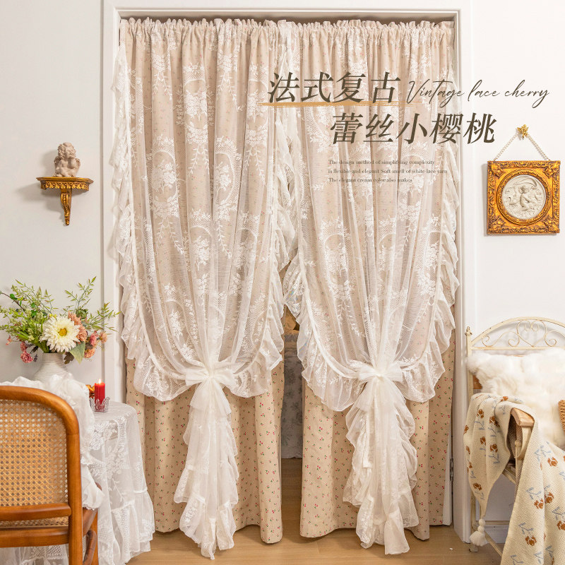 美式乡村窗帘双层蕾丝纱帘法式洛可可田园风卧室飘窗纱帘复古门帘