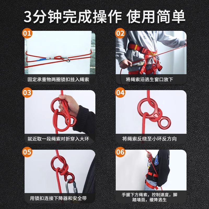 应急逃生救援绳子高楼火灾速降绳救生绳家用安全绳套装高层缓降器