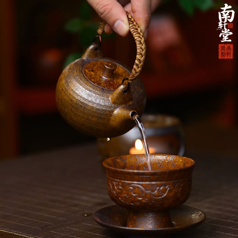 围炉煮茶复古紫砂还原烧竹编提梁壶温茶炉蜡烛煮茶炉加热保温