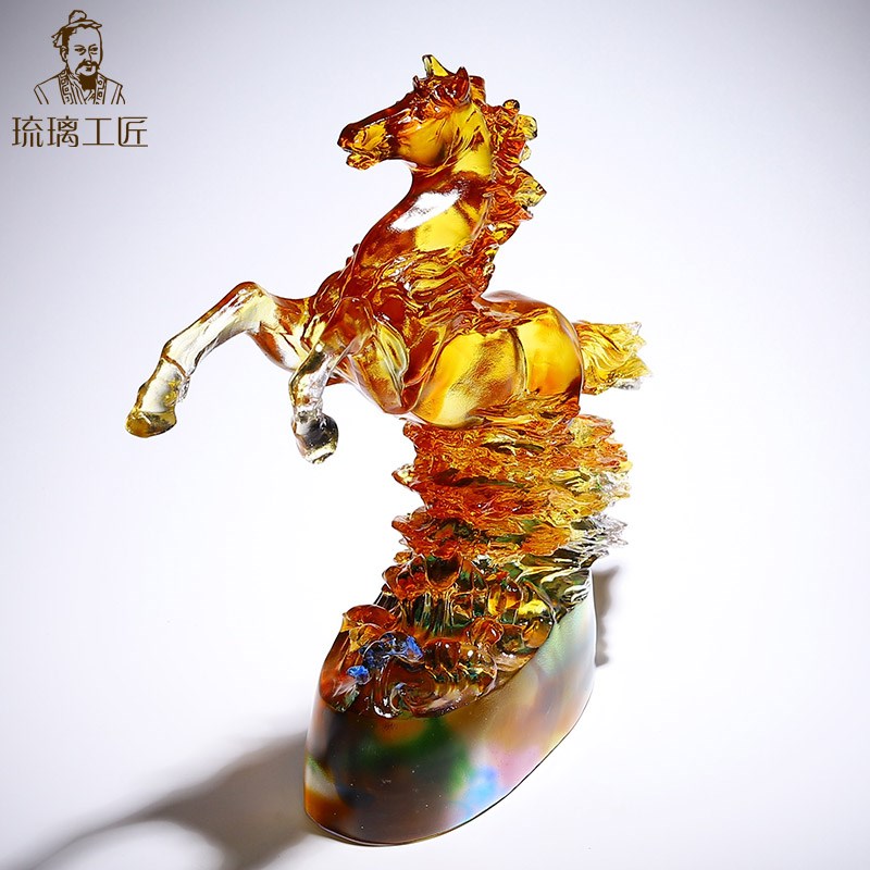 创意琉璃马摆件马到成功办公室客厅装饰品水晶工艺品乔迁新居礼品