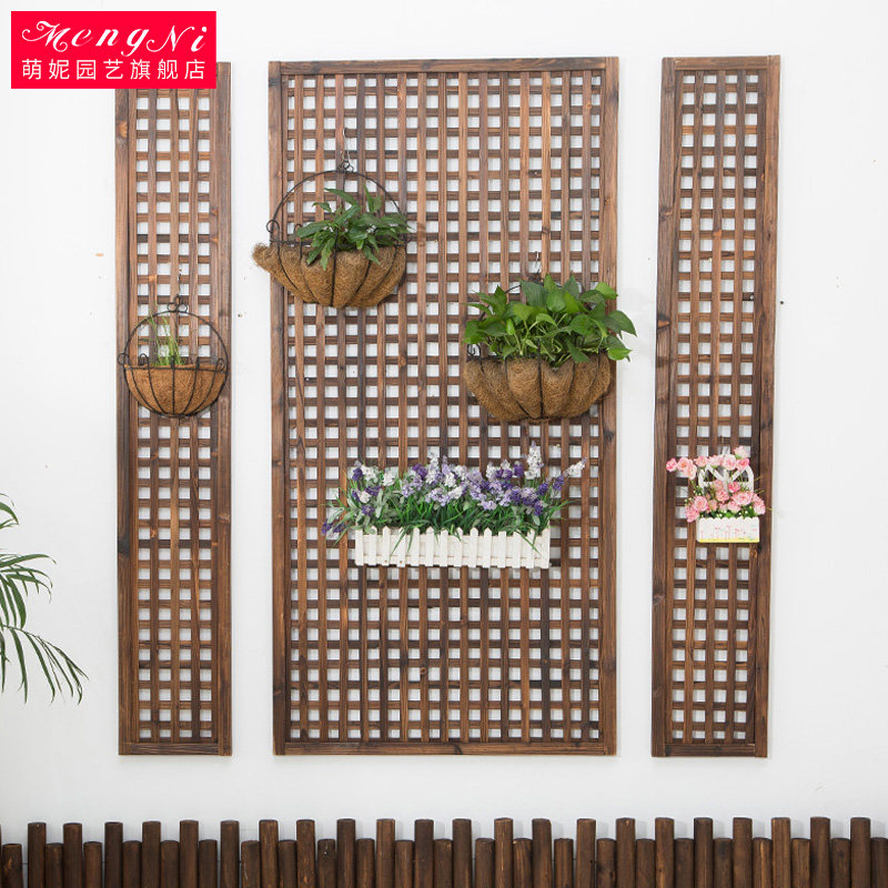 网格挂墙花架 壁挂花架碳化防腐木围栏爬藤花架墙面吊顶装饰加厚
