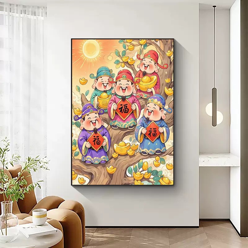 2025新款客厅玄关钻石画趣味财神5d满钻手工粘钻画财神爷摇钱树
