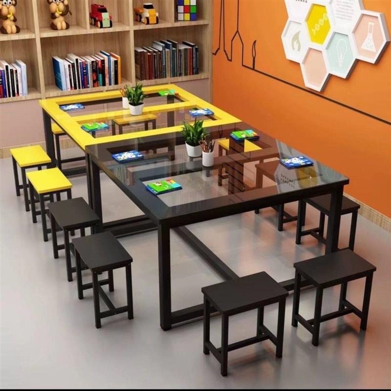 儿童玻璃学习课桌椅套装托管班幼儿园补习班培训桌美术绘画室桌子
