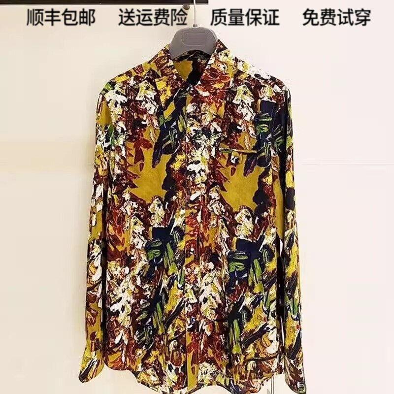 阿玛施夏季港风复古印花女衬衫