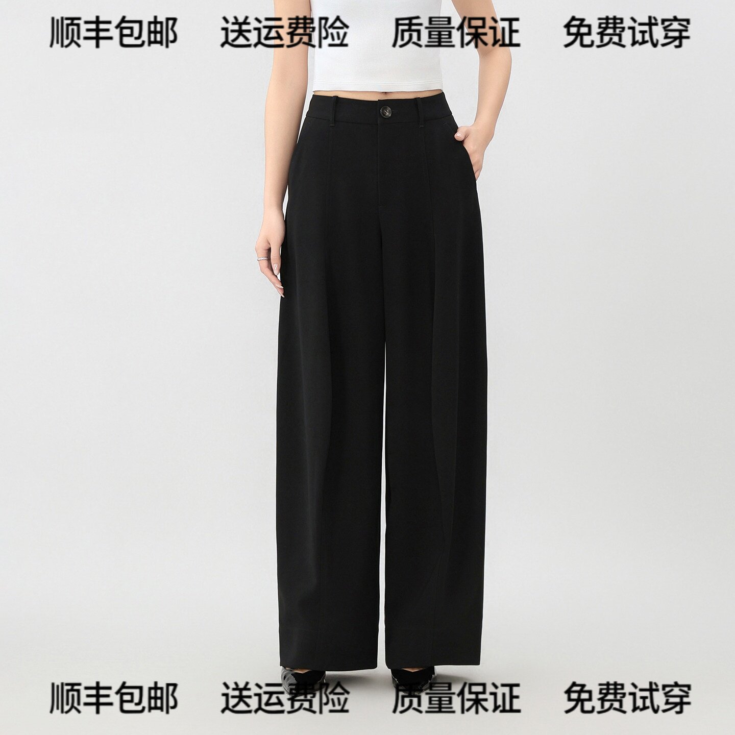 阿玛施夏季三醋酯女西装弯刀裤女