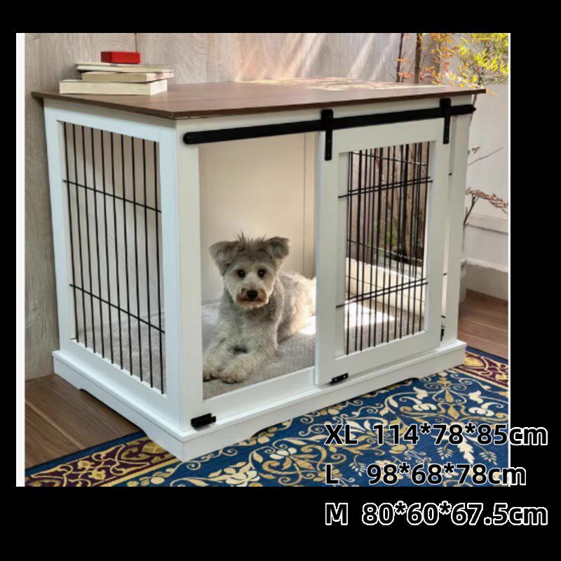 室内家具狗笼双开门木质宠物笼子中型犬边牧用铁笼侧开门