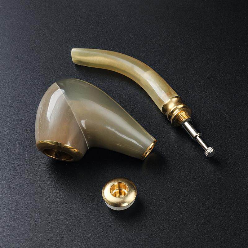 天然牦牛角烟斗粗细烟丝三用过滤黄铜便携可拆卸拉杆滤芯旱烟袋锅