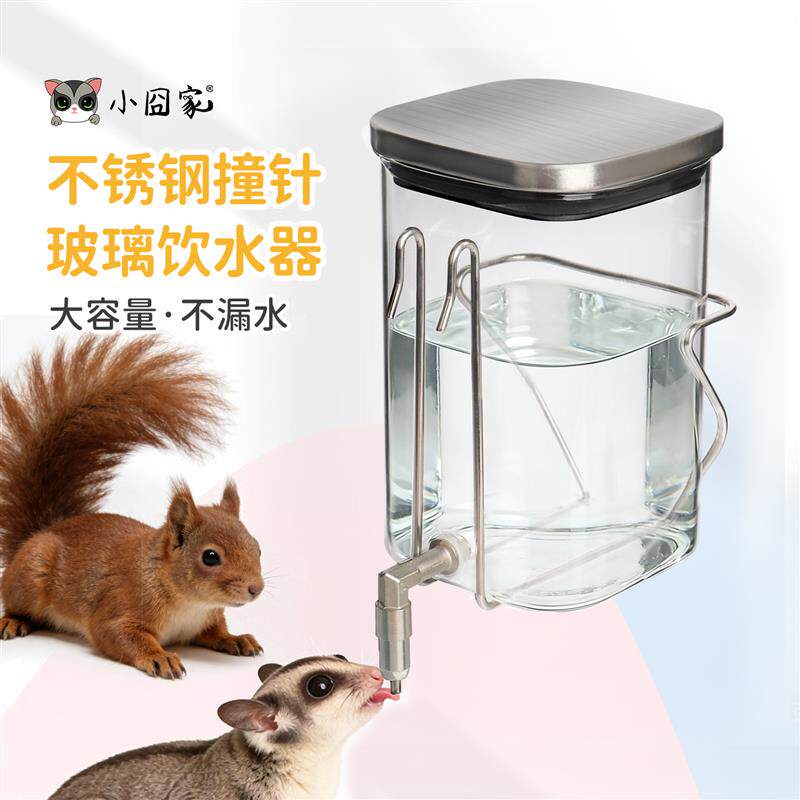 鹦鹉饮水器鸟用自动喂水器兔子玻璃静音龙猫蜜袋鼯不锈钢撞针水壶