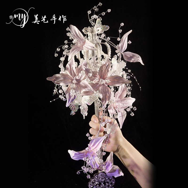美艺原创星空璀璨西式手捧花新娘结婚权杖高级感水晶花束手工diy