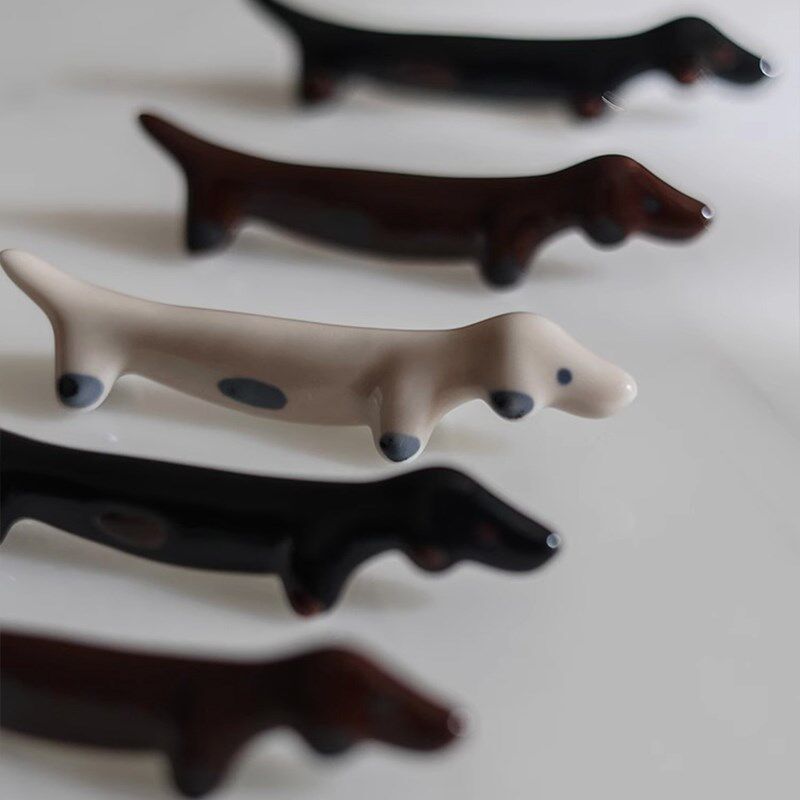 MOLALUNA.Dog.筷子架托陶瓷手作可爱腊肠狗子摆件收纳餐具  喇狗