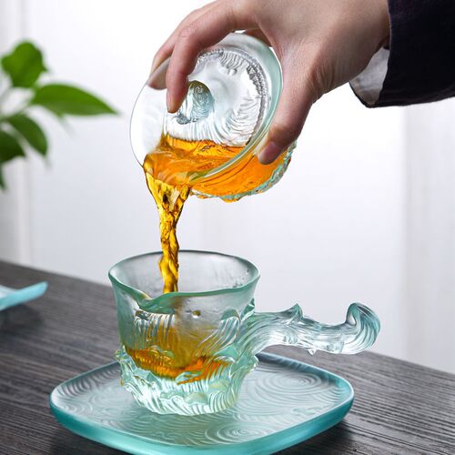 庭野堂天青琉璃茶具海浪套装家用办公室盖碗公道杯茶杯高档泡茶器