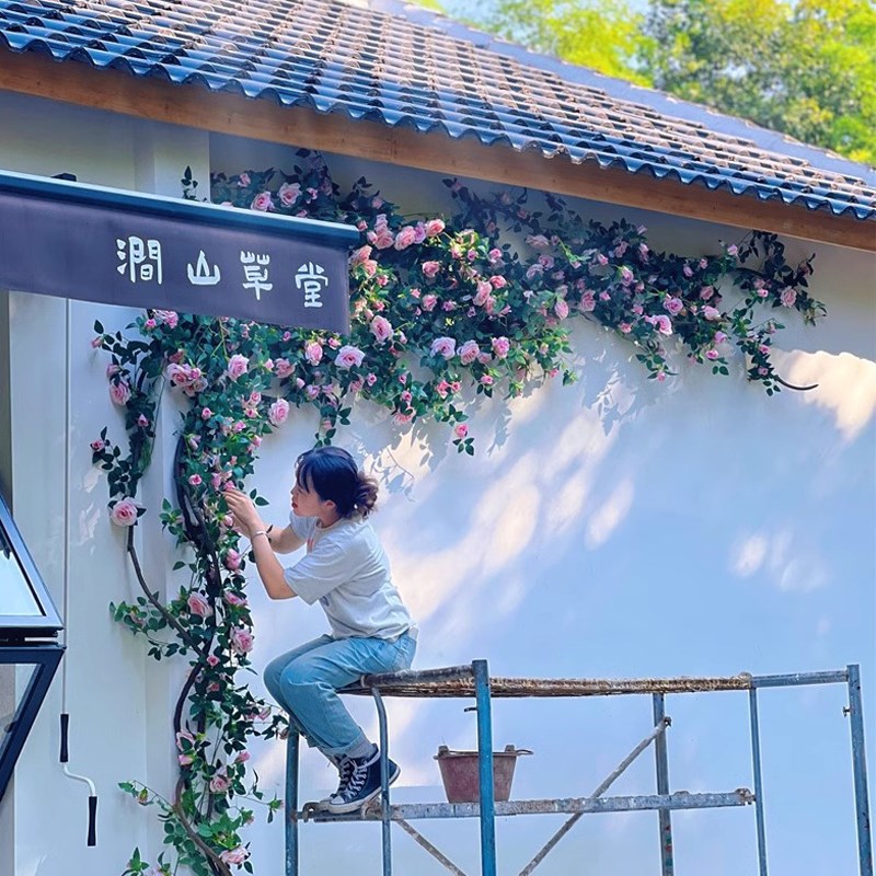 仿真玫瑰花藤条藤蔓网红假绿植造景管道遮挡美化门店背景墙装饰