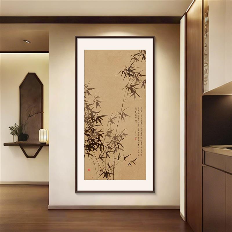 墨竹玄关装饰画新中式入户正对门挂画竹子过道走廊茶室背景墙壁画