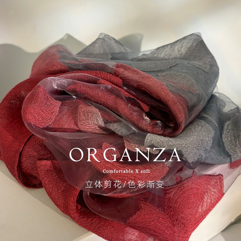 蕾丝剪花工艺!欧根纱丝巾女秋冬渐变薄款多功能保暖围巾披肩两用