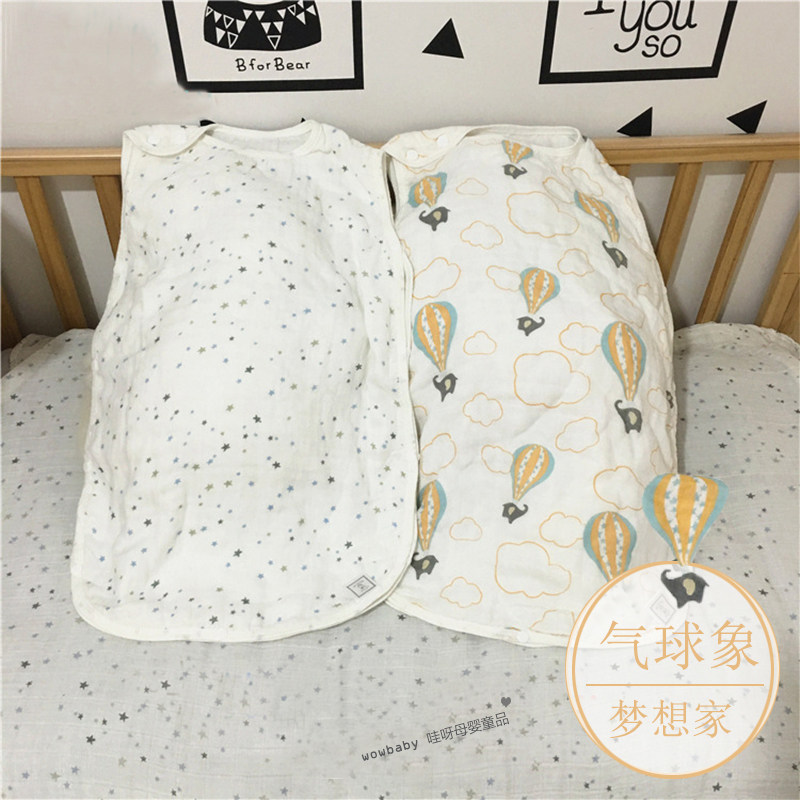宝宝竹棉四层纱布背心睡袋空调房夏天薄款婴儿防踢被纱布睡袋双层