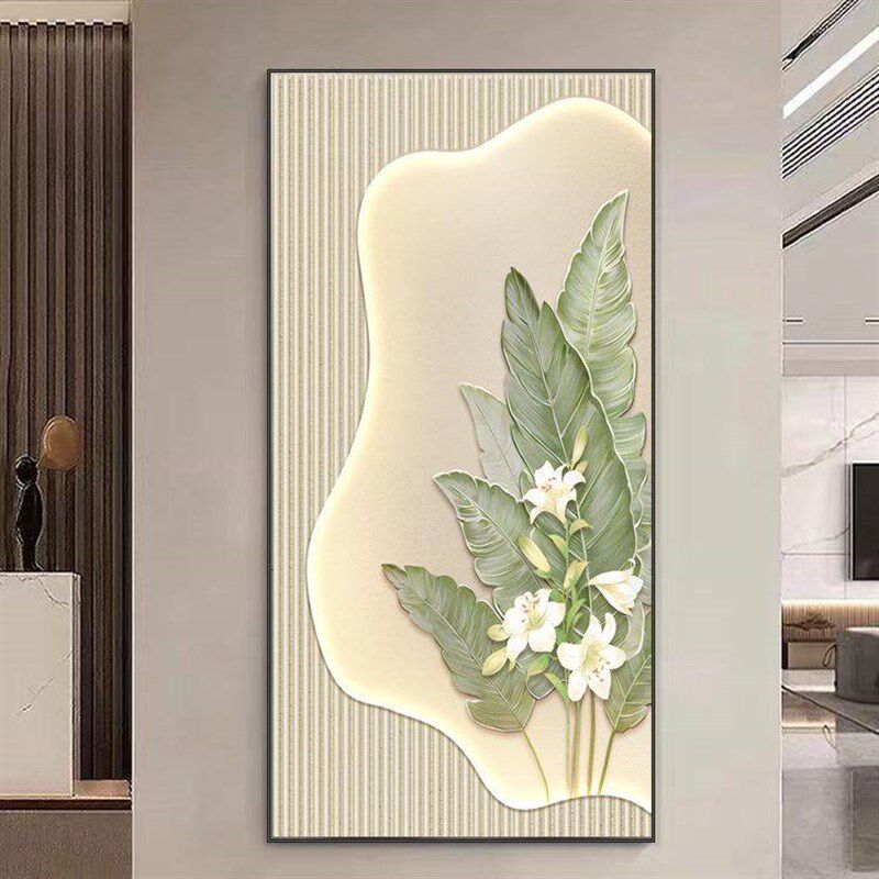 入户玄关挂画现代简约走廊过道楼梯墙壁画光影绿植画客厅装饰客画