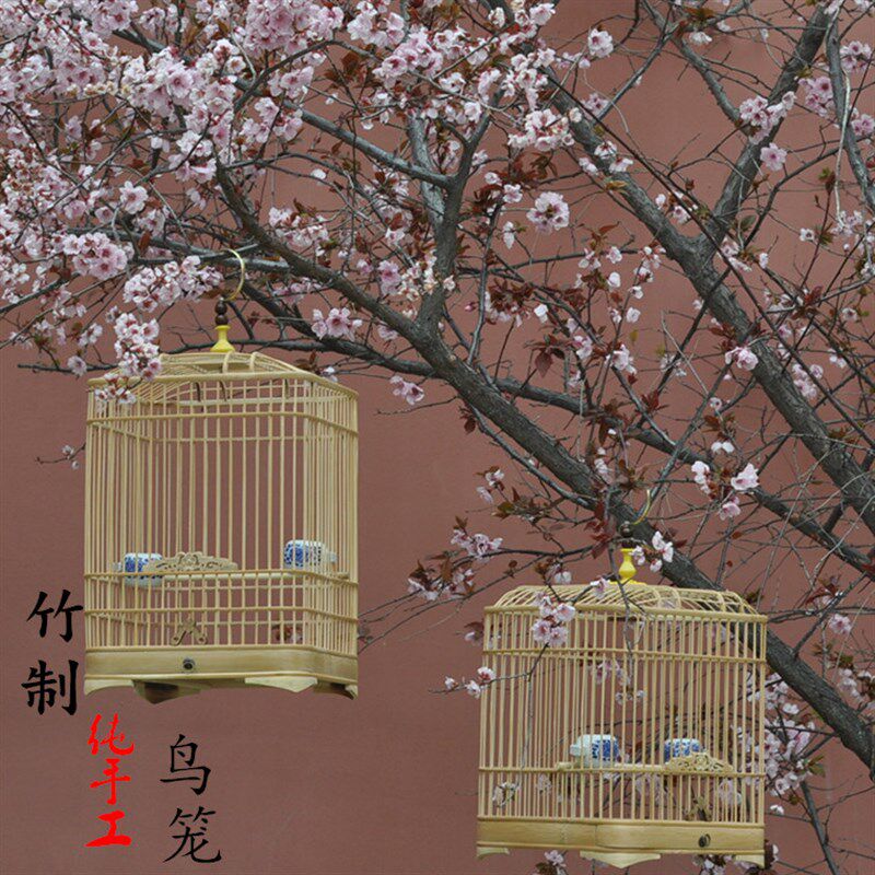 活底抽屉鸟笼竹制大号方笼玉鸟笼麻料蜡嘴金青相思竹笼纯手工制作
