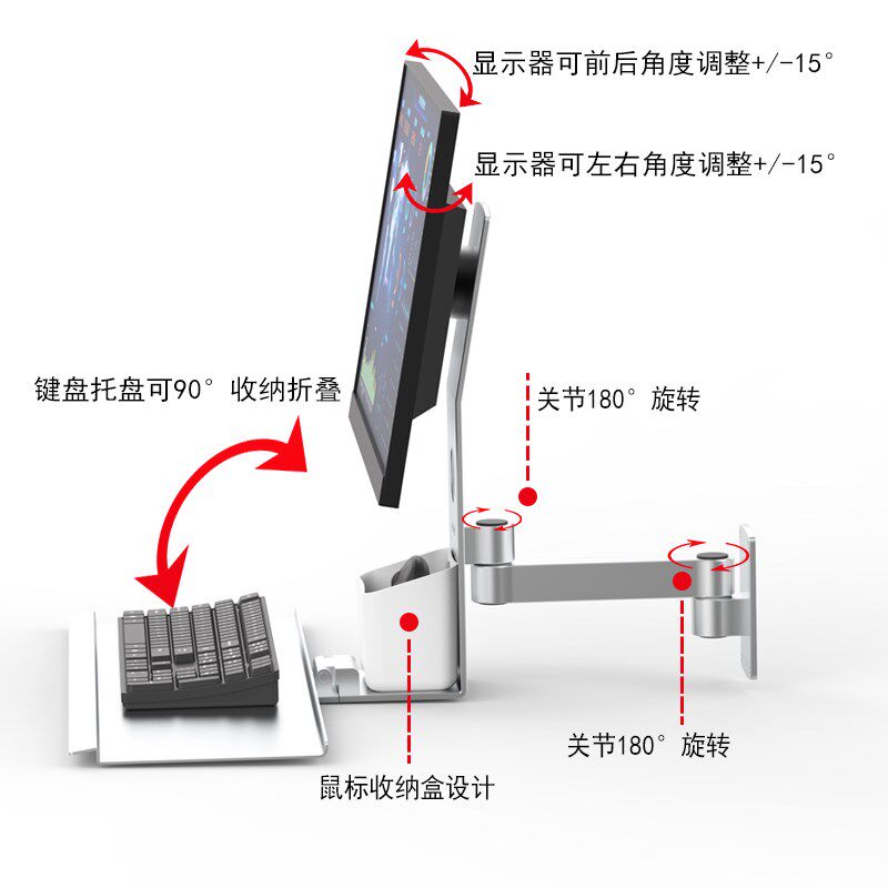 工业显示器键盘一体支架4080型材安装设备铝合金键盘折叠工控机架