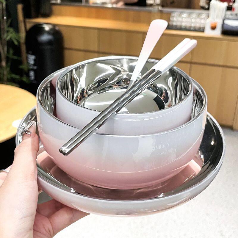 碗盘组合不锈钢碗筷单人一套一人食餐具套装
