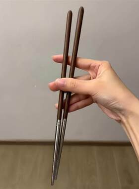 国风复古304不锈钢筷头鸡翅木手柄中式餐具防滑防霉无漆无蜡木筷