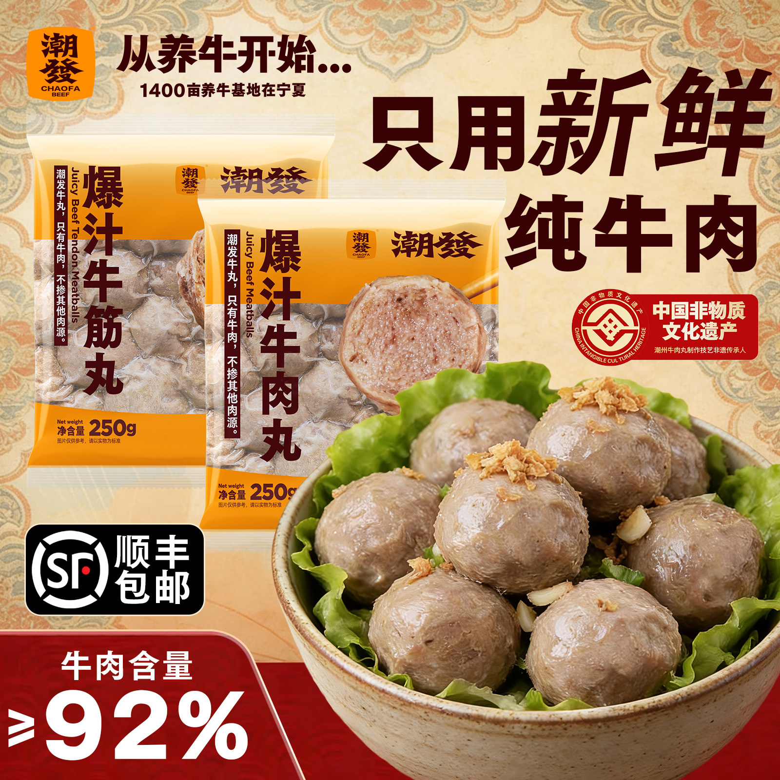 【甄选】牛肉丸潮汕手打正宗牛筋丸潮州特产手工丸子火锅丸子烧烤
