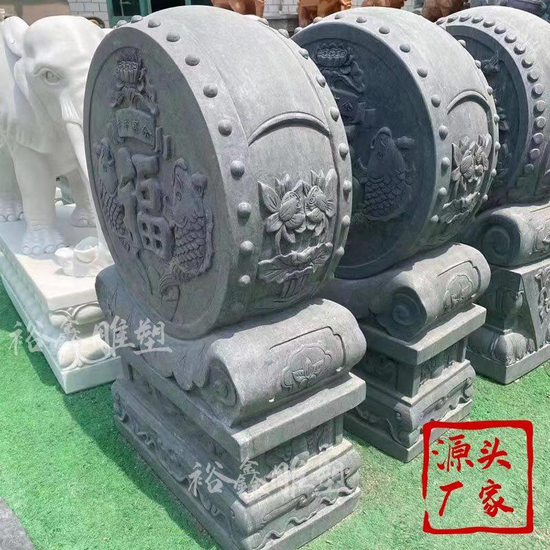 石雕门墩抱鼓石一对家用石墩石狮麒麟汉白玉青石仿古做旧石鼓旺宅