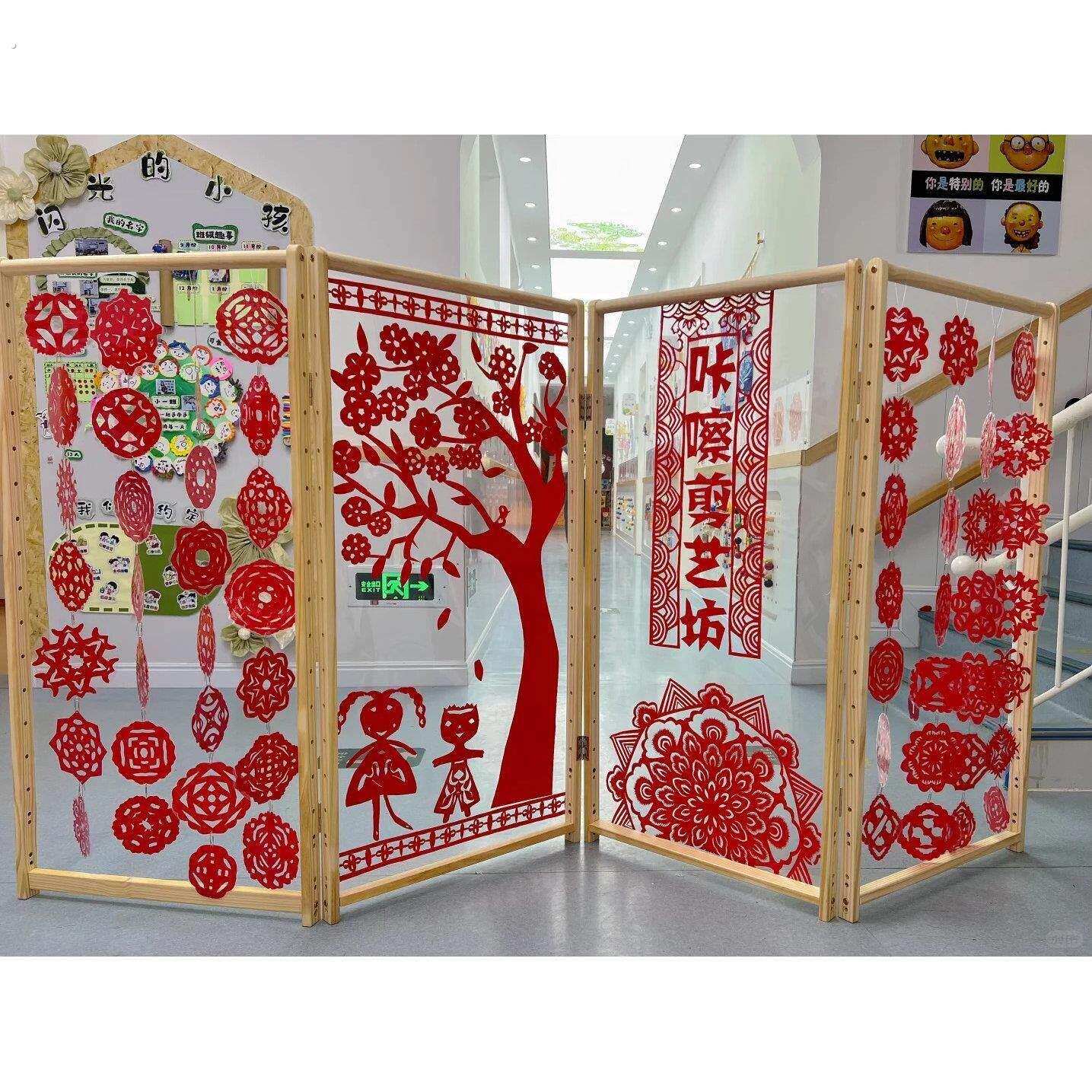 元旦剪纸作品展示架可移动折叠展览架装饰展示架子幼儿园环创木架