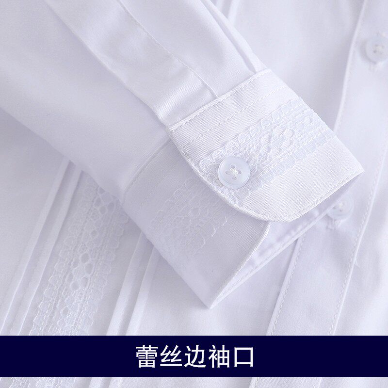 女童加绒白衬衫校园款长袖女孩纯棉圆领儿童小学生白色衬衣校服女