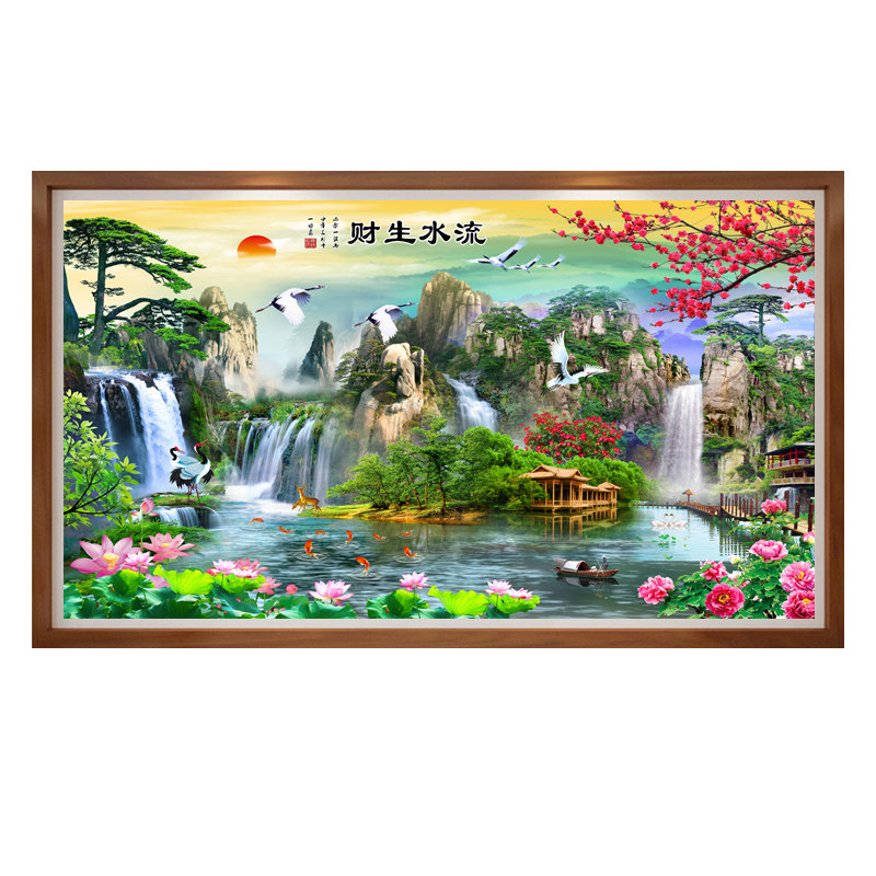 线绣十字绣2021新款绣客厅风景山水画流水生财满绣自己绣手工家用